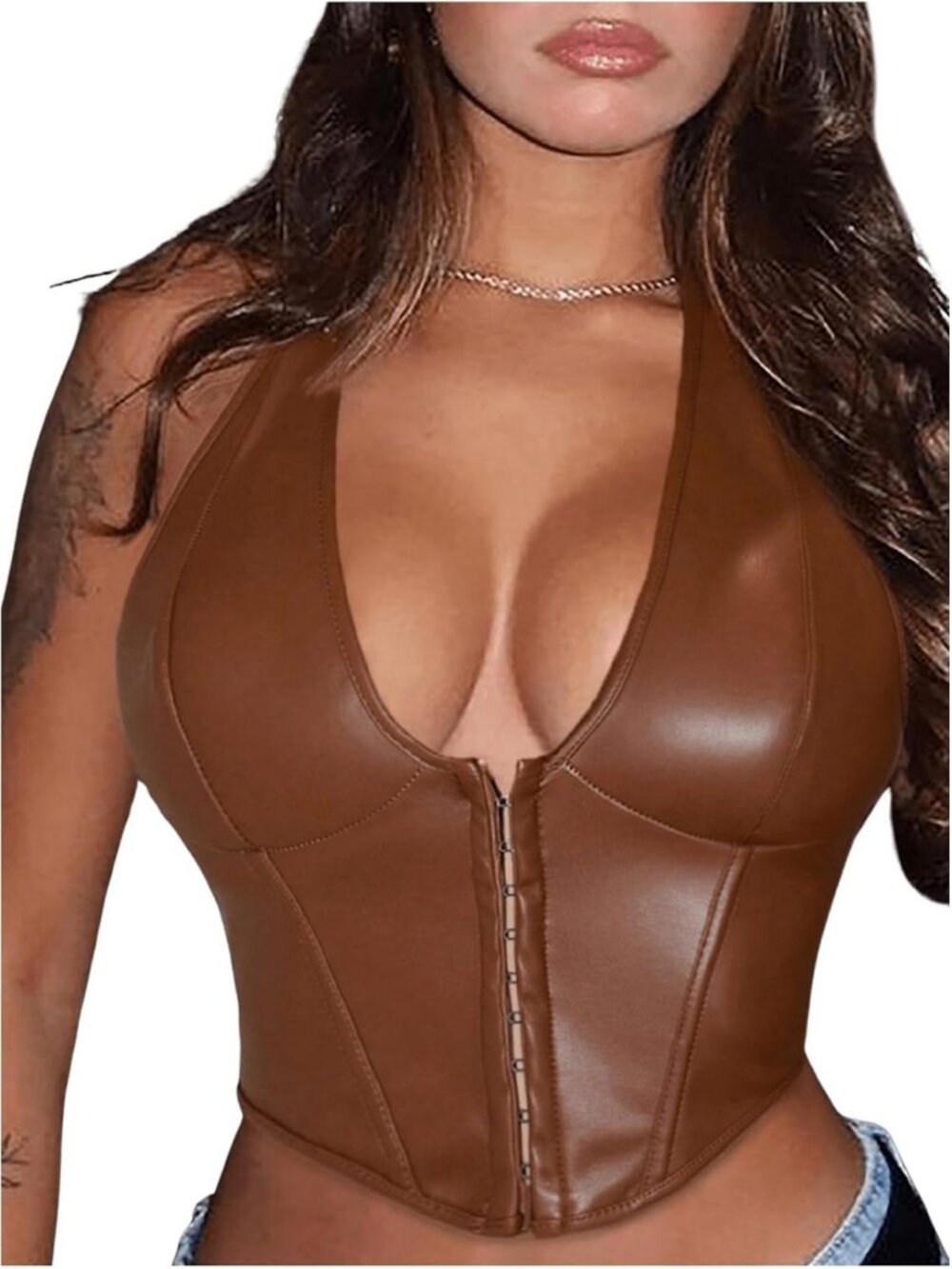 Trendy Y2K PU Leather Halter Neck Crop Top for Women - Stylish & Chic Fashion